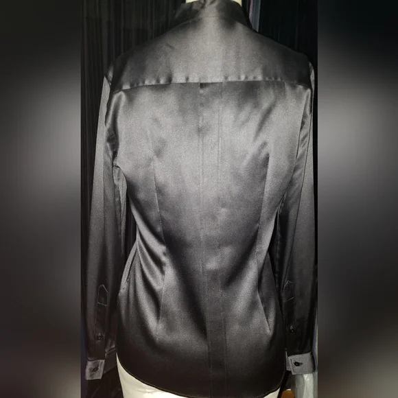 Dolce Gabbana Black 100% Silk tuxedo shirt pleated back pearl logo buttons M